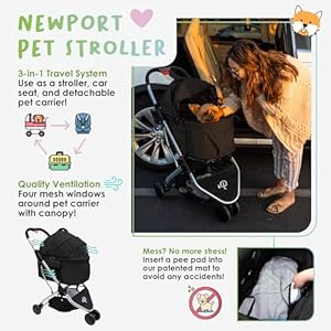 Petique-3-in-1-Newport-Pet-Stroller-Travel-Carrier-Car-Seat-Stroller-Easy-TrifoldUnfold-360o-Front-Rotating-Wheel-SmallMedium-Dogs-Cats-and-Pets-Supports-up-to-45LBS--Midnight-Black - Cucciolini Doodles   Petique-3-in-1-Newport-Pet-Stroller-Travel-Carrier-Car-Seat-Stroller-Easy-TrifoldUnfold-360o-Front-Rotating-Wheel-SmallMedium-Dogs-Cats-and-Pets-Supports-up-to-45LBS--Midnight-Black