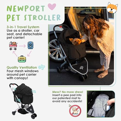 Petique-3-in-1-Newport-Pet-Stroller-Travel-Carrier-Car-Seat-Stroller-Easy-TrifoldUnfold-360o-Front-Rotating-Wheel-SmallMedium-Dogs-Cats-and-Pets-Supports-up-to-45LBS--Midnight-Black - Cucciolini Doodles   Petique-3-in-1-Newport-Pet-Stroller-Travel-Carrier-Car-Seat-Stroller-Easy-TrifoldUnfold-360o-Front-Rotating-Wheel-SmallMedium-Dogs-Cats-and-Pets-Supports-up-to-45LBS--Midnight-Black