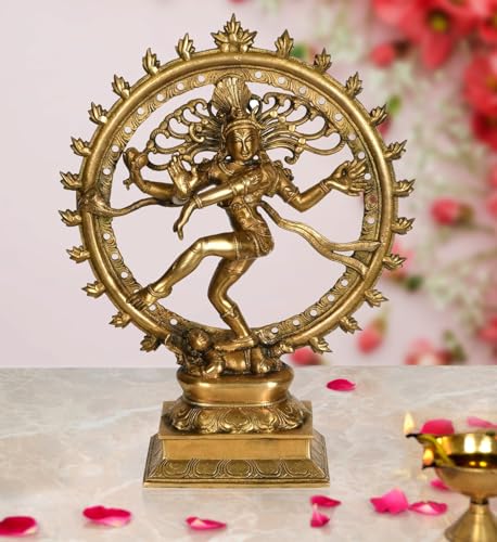Image of Dattatreya Nataraja Shiva Idol Sculpture Handmade Antique Dancing Nataraj Statue Height 13.5 Inches