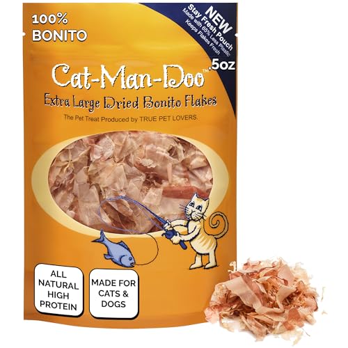Cat-Man-Doo | Bonito - .5 oz. Bag | Bonito Fish Flakes for Cat & Dog Treats | Healthy Single Ingredient Treat or Food Topper High Protein