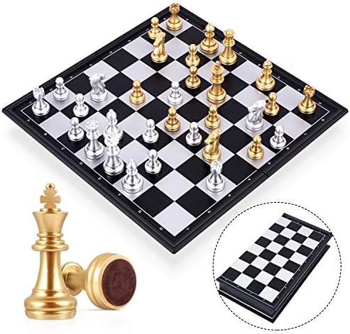Peradix Schachspiel Magnetischem Einklappbar Schachbrett Schach für Kinder ab 6 Jahre und Erwachsene-Gold und Silber