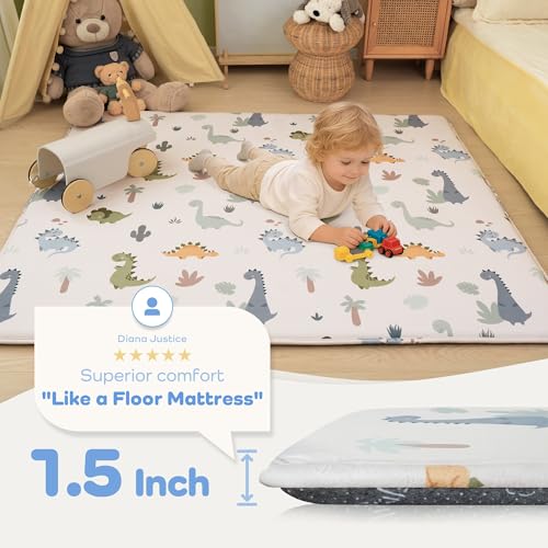 Image of 71x79 Baby Play Mat 1.5 inch Thick Memory Foam Mat for Babies Dinosaurs | Ultra Soft, Non-Slip Backing, Water-Repellent, Skin-Friendly for Baby, Padded Cushioned, Tummy Time Crawling for Nursery