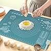 Silicone Pastry Mat 80x60 cm Extra Thick Non Stick Baking Mat with Measurements and Edge Heightening, Food Grade Silicone Rolling Dough Board for Pastry, Bread, Cookies, Pizza, Fondant, Pasta - Indigo