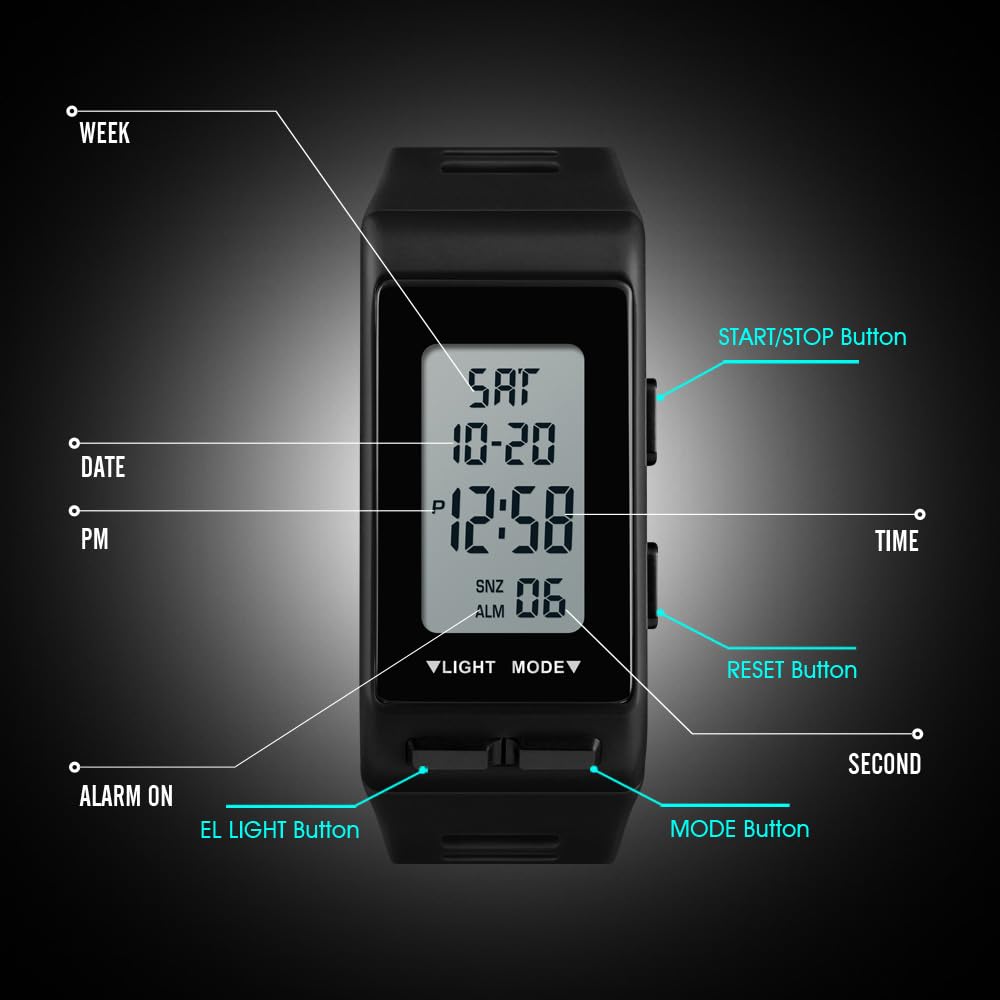 Reloj de pulsera para hombre, digital, deportivo, rectangular, impermeable, pantalla LED, esfera grande, militar, luminoso, cronómetro, alarma, militar, reloj de exterior