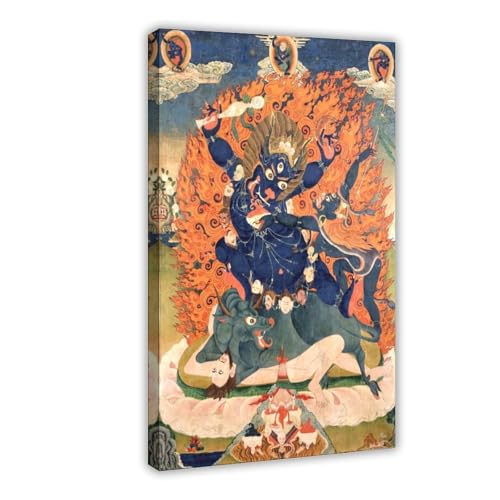 Toile Yama Dharmaraja bouddhiste de 20x30 cm pour mur de bureau