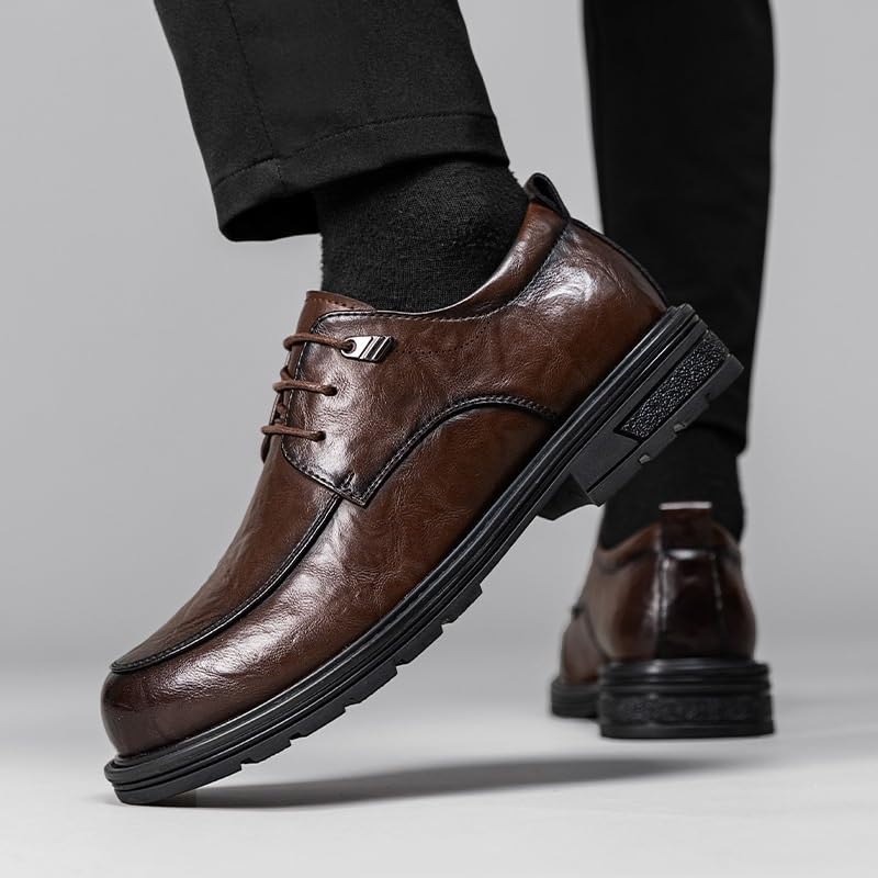 Men Formal Shoes Dress Oxford Lace-up Anti-Slip Rubber Sole Block Heel Business Prom Wingtip Synthetic Leather2