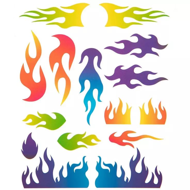 Dry Transfer Car Decals - Colorful Flames for Derby Racer 1 Sheet - 15 Flame Pieces