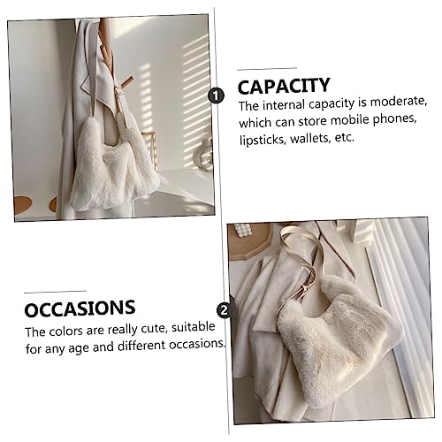 Adjustable Plush Crossbody Bag for Women Stylish White Furry Shoulder Purse Casual Soft Messenger Bag with Comfortable Strap Girlfriend Mom3