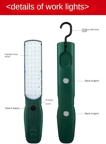 Luz de trabajo LED, luz de trabajo recargable USB-C de 3000 mAh, luz de trabajo con base magnética y gancho para colgar, luz mecánica giratoria de
