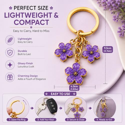 Image of JB'S LAND Floral Charm Keychain Vintage Flower Metal Key Ring for Women | Bag Charm Pendant, Backpack & Car Key Holder, Aesthetic Design, Friendship Gift, For Women & Girls