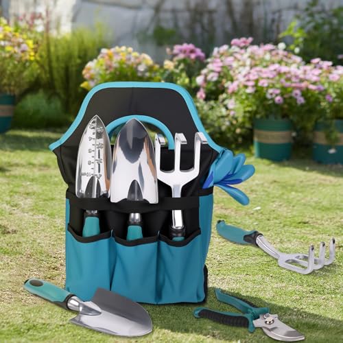 Gartenwerkzeug Set, 7 Stück Garten Handwerkzeuge mit Gartengeräte Organizer Handtasche, Gartengeräte Set, Robust, Rostfrei, EIN ideales Gartengeschenk für Frauen, Männer und Gartenliebhaber – Bild 3