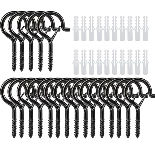 20 piezas M4 Ganchos de Tornillo Hembrillas Cerradas,Cáncamos de Tornillo con Rosca de Madera,Ganchos de Techo de Luz con Hebilla de Seguridad,Pernos de Ojo de Tornillo Alcallatas Pared