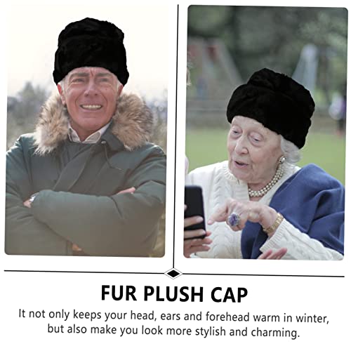 LIFKOME Autumn Winter Women Hat Faux Fur Plush Elderly Cap Warm and Stylish Thicken Cotton Hat Black 5