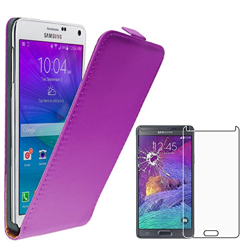 ebestStar   Funda Compatible con Samsung Note 4 Galaxy N910F Carcasa Abatible PU Cuero, Ultra Slim Case Cover, Violeta + Cristal Templado Protector Pantalla