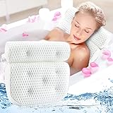 MAISITOO Almohada de Baño,Cojín de Bañocon 7 Ventosas Antideslizantes Tecnología 4D Air Mesh Cuello,Hombros y Espalda Soporte para Cabeza para SPA en Casa Bañera de Hidromasaje e Hidromasaje