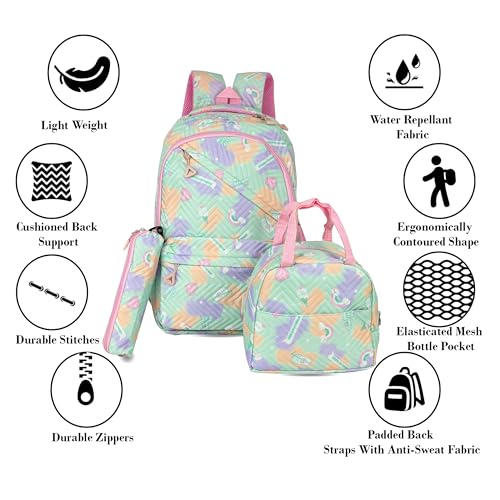Image of Storite 3 PCS Kids School Backpack Set for Girls & Boys | 17 Inch Lightweight Backpack with Lunch Box & Pencil Case | Ice creame Print School Bag for Elementary, Middle & High School