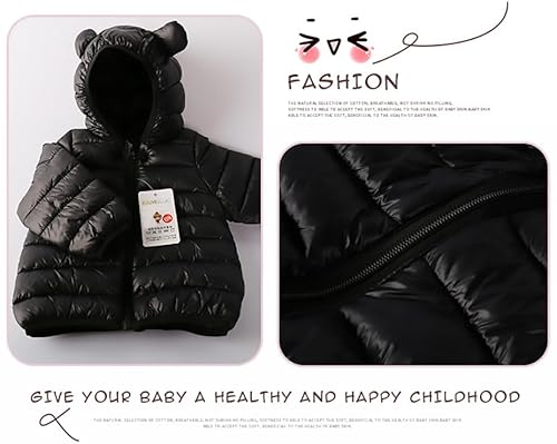 Aiwuhe Baby Puffer Jacket Hooded Light Winter Coats Bear Ears Zipper Up Down Coats Outwear For Toddler Boys Girls Black 12-18 Months 90 thumb #10