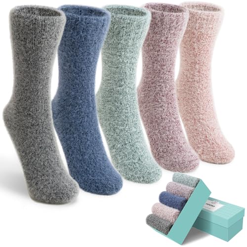 Image of SISOSOCK 5 Pairs Fuzzy Soft Cozy Comfortable Socks for Women, Casual Sleep Comfy Socks, Perfect Warm Winter Gifts for Women