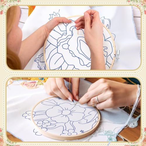 Image of Tioncy 8 Sets Mexican Embroidery Napkins Kit Servilletas para Bordar a Mano Including Mexican Napkin Bamboo Hoop Color Threads and Needles for Beginners Adults DIY Hand Craft Gift(Floral)