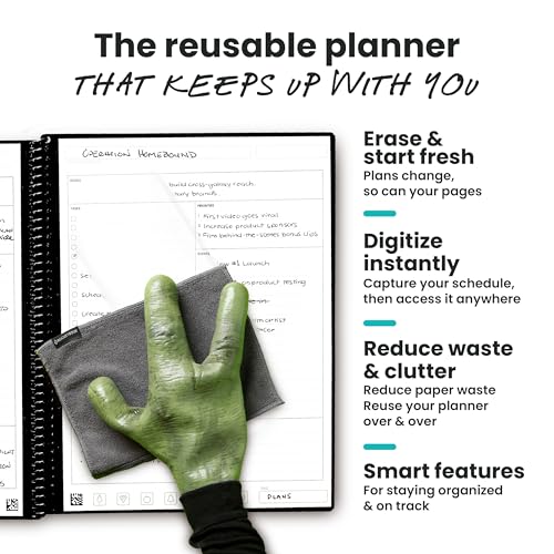 Image of Rocketbook Flex Planner, Reusable Undated Smart, Letter Size 8.5x11 in Black - Daily, Weekly, Monthly, Annual Calendar, Tasks, Goals, Scheduling, Productivity, App Connected, Erasable, Durable Cover