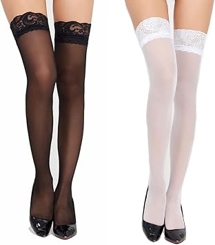 Sheer Sexy,2 Pairs Lace Silk Thigh High Stockings,Over Knee High Socks Women Extra Long Thigh High Socks , Stockings for Daily Wear Cosplay One Size