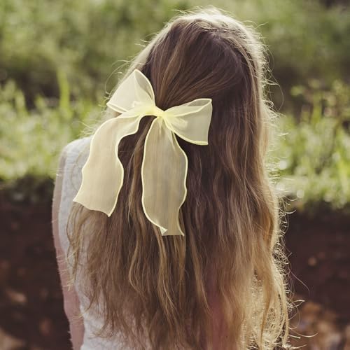 Broche para cabello con lazo amarillo de seda miniatura 5