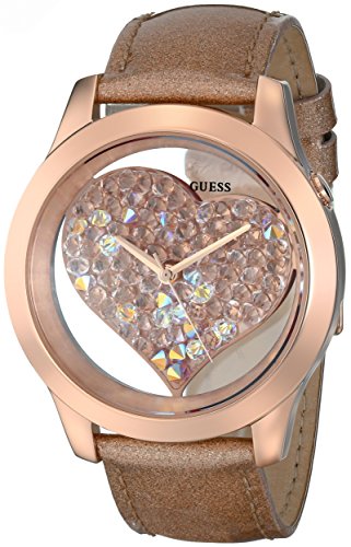 GUESS Women's U0113L3 Rose Gold-Tone Clearly Inspired Crystal Heart Watch