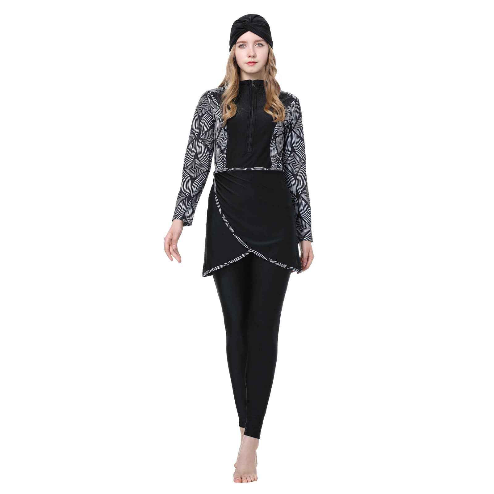 MaNMaNing traje de baño para mujer Tankini manga larga con hijab estilo árabe conservador cubierta integral con gorro de baño para la playa
