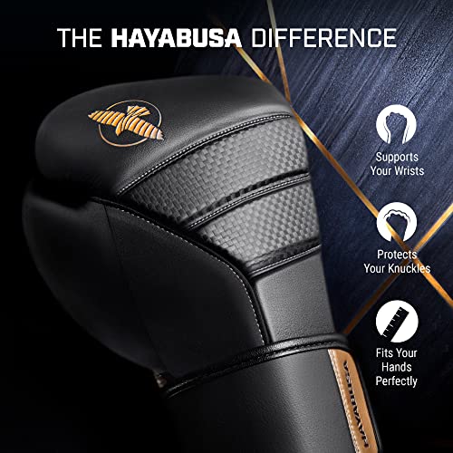 Image of Hayabusa T3 Boxing Gloves - Black /Gold, 12oz | Sparring Gloves, Muay Thai Gloves, Kickboxing Gloves, Heavy Bag Gloves, Boxing Gloves for Men and Women, Boxing Gloves