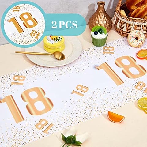 2 Stück Tischläufer zum 18. Geburtstag 30 x 274 cm Tischband zum Geburtstag mit Goldenen Punkten Tischläufer Tischdekoration Geburtstagsdeko für Party Dekoration Zubehör Cover