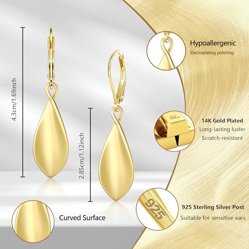 BoutiqueLovin 925 Sterling Silver Leaf Dangle Earrings for Women Dangling Leverback Earrings for Women Hypoallergenic Leaf Curved Drop Earrings Jewelry Gifts4