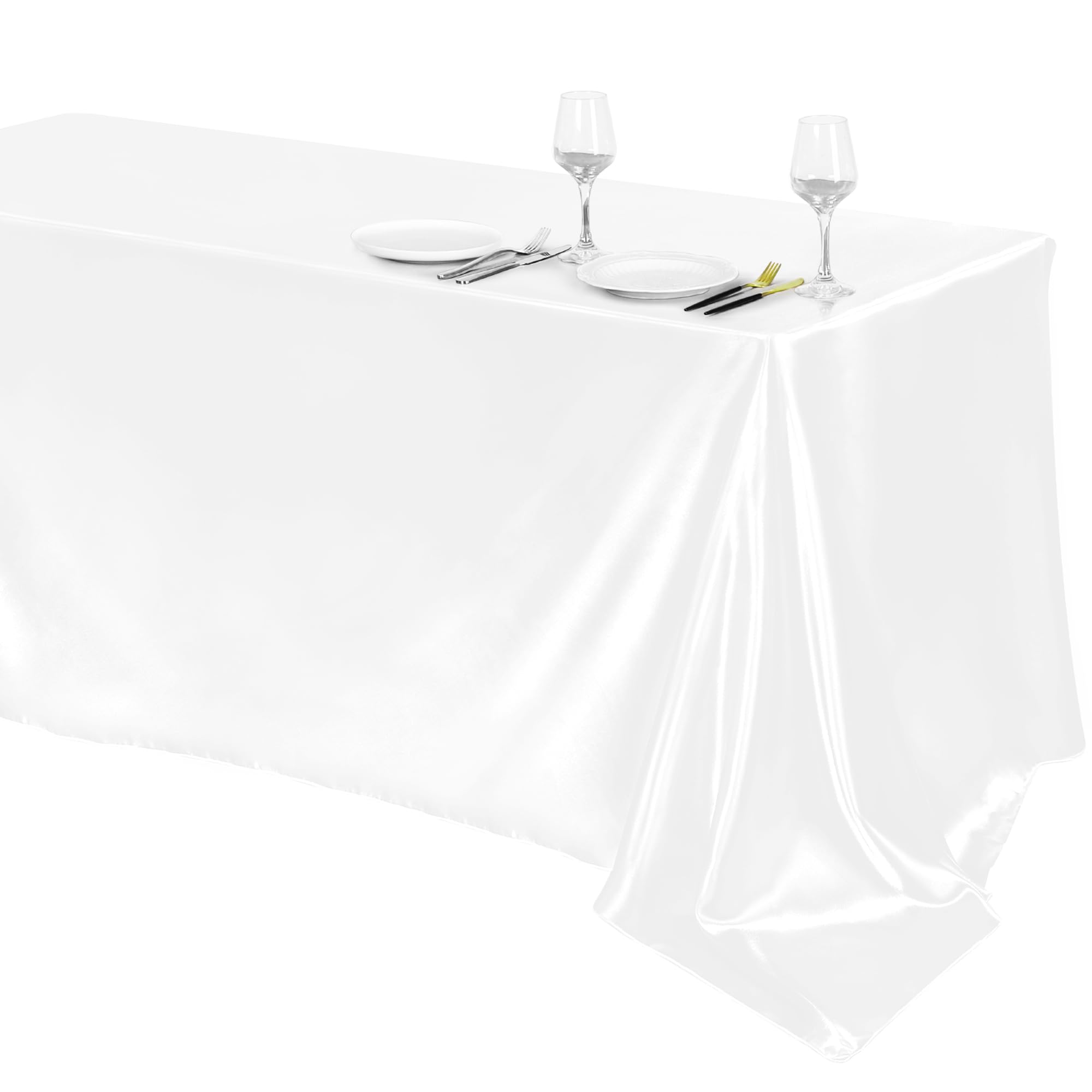 TURSTIN 1 Pack White Satin Tablecloth 102 x 58 Inch Overlay Satin Table Cover Rectangle Bright Silk Tablecloth Smooth Fabric Table Decoration for