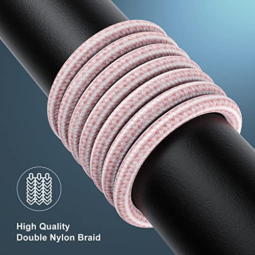 Image of Apple MFi Certified 3 Pack iPhone Charger 6ft, Essri Long Lightning Cable Strong Nylon Braided Charging Cable 6 Foot, Fast iPhone USB Cord for Apple iPhone11 / X /XS /XR /8 /7 /6 /5S /SE /iPad Mini Air (Pink)