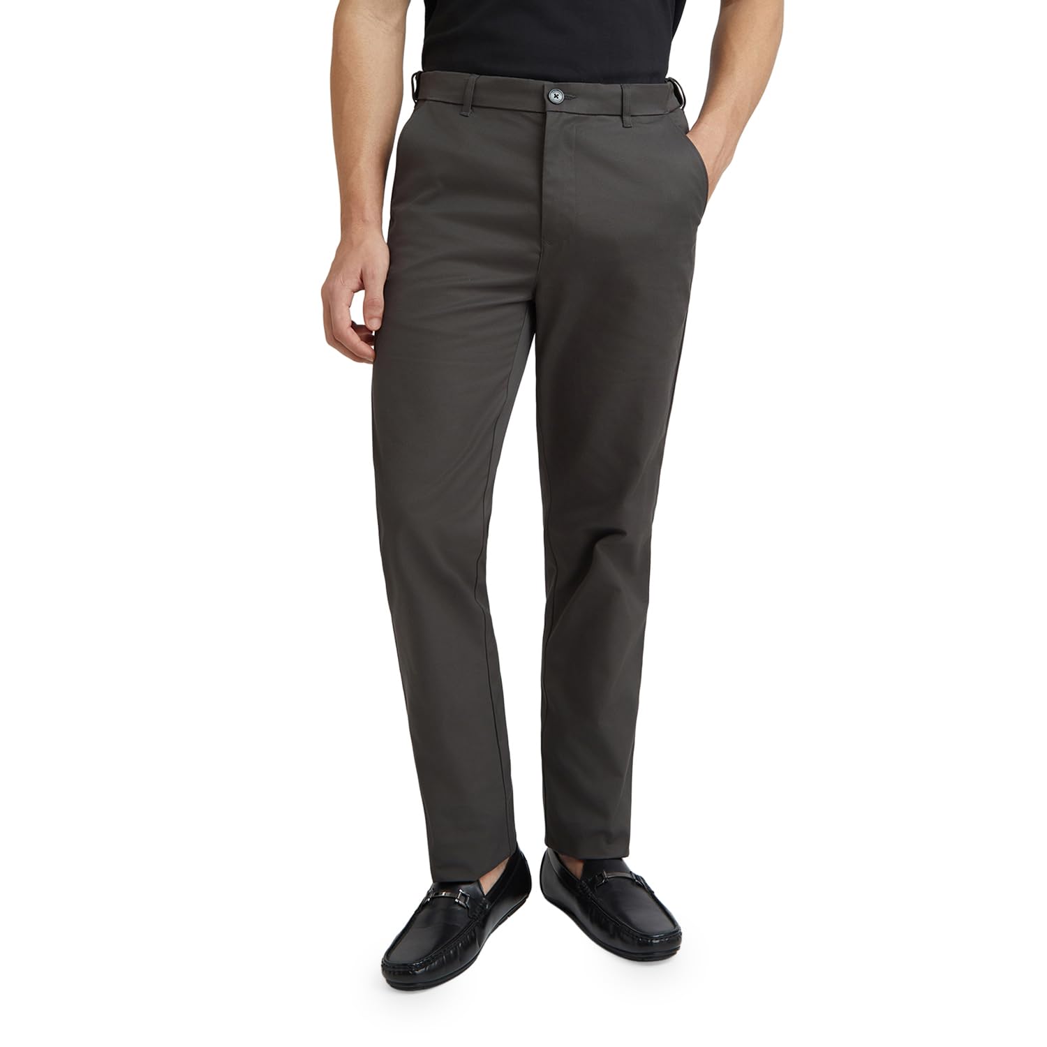 colorplus Men's Pure Cotton Solid Piece Dyed Pattern Tailored Fit Flat Front Casual Trouser-picture-31