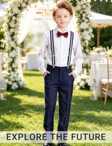 Boys Formal Suit Slim Fit Tuxedo Ring Bearer Outfit Navy Blue Plaid Size 10 - image 7