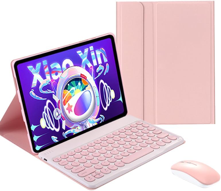 Keyboard Case with Mouse for Lenovo Tab P11 Pro 11.5" 2020 (TB-J706F / TB-J706L), Folio Slim Smart Keyboard Case Cover with Cute Round Key Wireless Detachable Keyboard & Mouse, Pink