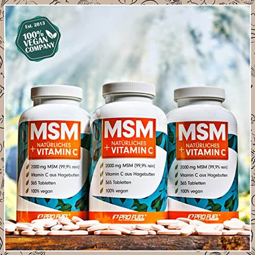 MSM 2000mg pro Tag + natürliches Vitamin C - 365 MSM Tabletten mit Methylsulfonylmethan - kompakteres MSM Pulver als bei MSM Kapseln - hochdosiert mit 1000 mg pro MSM Tab - laborgeprüft mit Zertifikat
