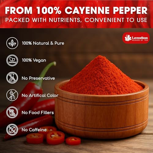 Image of Lavendium, Premium 25oz Cayenne Pepper Powder, 100% Natural & Pure Ground Cayenne Pepper, No Additives or Preservatives, Non-GMO, Plant-Based & Vegan, Perfect for Seasoning, Marinades, Chili & BBQ Rubs