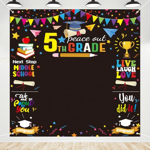 5th Grade Graduation Decorations Photo Backdrop Peace Out 5th Grade Next Stop Middle School Banner Large Size Fifth Grade Graduation Photo Booth Props Elementary School Party Decor Supplies