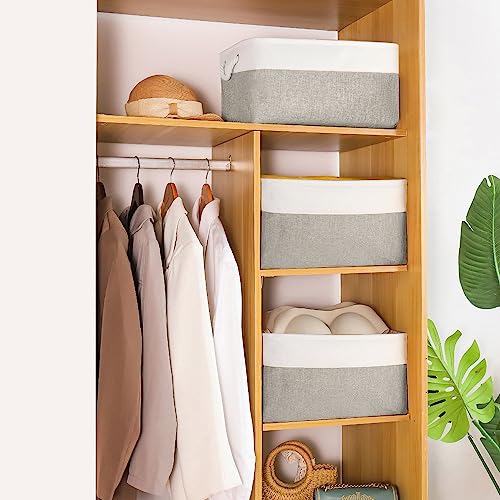 JUNLAI 3 Pcs Storage Baskets with Handles, Foldable Small Storage Boxes, Fabric Wardrobe Storage Basket for Office & Home - Image 2