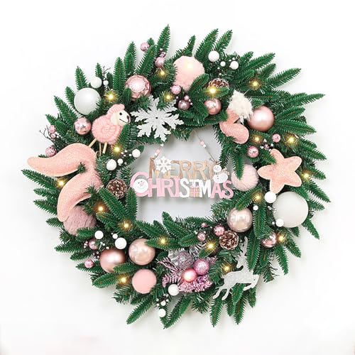 Couronne Artificielle Guirlande de Noël à Suspendre lumineuse avec fleurs