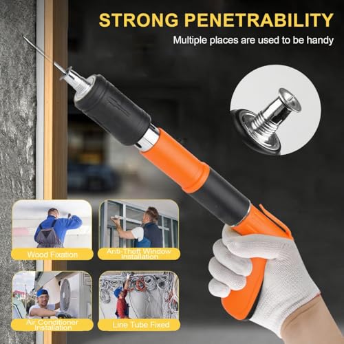Image of SONEE Concrete Nail Gun Kit, 5 Speed Adjustable Manual Nail Gun for Concrete, Woodworking Decoration Nailer Gun, Wall Fastening Tool (Orange)