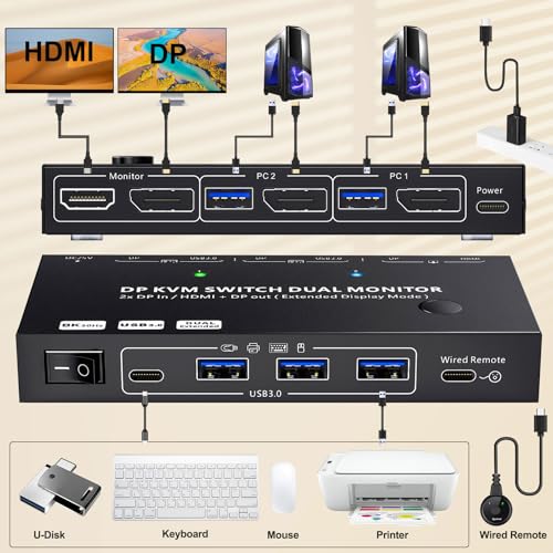 KVM 2 moniteurs 2 ordinateurs pour éliminer les câbles Displayport HDMI - 3