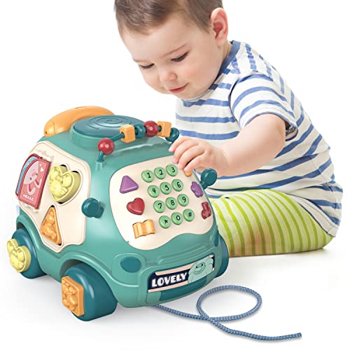 Musical Baby Bus Toys with Sound Effects, and Early Learning Activities for Toddlers 18 Months +, Fun and Interactive Play with Music, Sounds, Telephone, Drum, Shapes and Colors, Green
