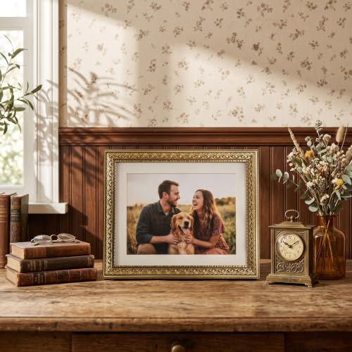 Image of 11x14 Vintage Picture Frames,Antique Frames with White Mat for 8x10 Picture,Gold Frames for Wall Decor,4 Pack Ornate Picture Frames,Gold