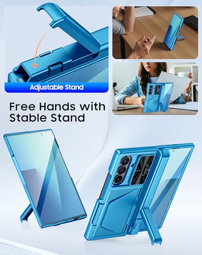 Image of for Samsung Galaxy Z Fold 7 Case with Card Holder RFID Blocking, Built in Slide Lens Cover & Hinge Protection & Kickstand & Screen Protector, Shockproof Wallet Case for Z Fold 7 (Lake Blue)