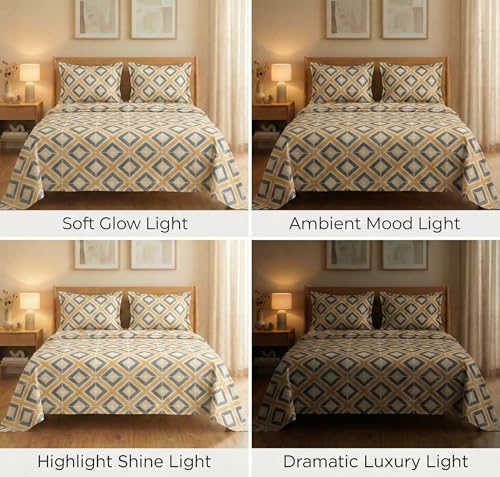 Image of BSB HOME Cloud Cotton King Size Bedsheet Set 228 x 254 cm, 220 Thread Count Soft & Breathable Cotton Bedsheet with 2 Pillow Covers, Floral Printed Bedding for Home (Golden Yellow)