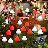 OZS 2PK 32LED 55FT Red and White Christmas Decorations Mushroom Solar Lights, Christmas Lights Outdoor with 8 Lighting Modes, Solar String Lights Waterproof for Outside Yard Party