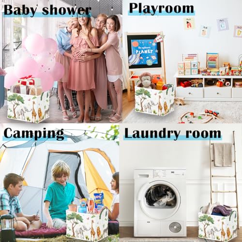 Image of Runtoo Safari Animal Nursery Decor Baby Basket Woodland Elephant Giraffe Baby Shower Decorations Gift Basket Toddler Toy Box Laundry Hamper Closet Storage Bins