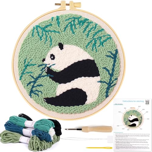 Image of KESTAR Punch Needle Embroidery Starter Kits, Panda Bamboo Punch Needle Kits for Adults Beginner, Needle Punch Kit Tool with Instruction Threader Fabric Yarns and Hoop